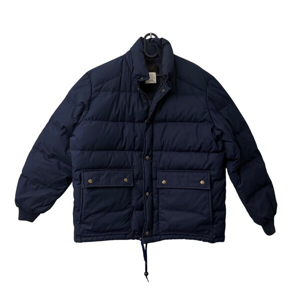 Vintage Eddie Bauer Navy Goose Down Puffer Zip Snap Jacket Mens Size Large
